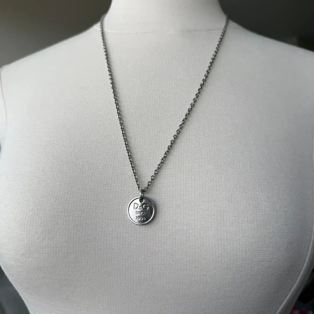 Dolce & Gabbana Since 1994 Round Logo Pendant Necklace Silver
